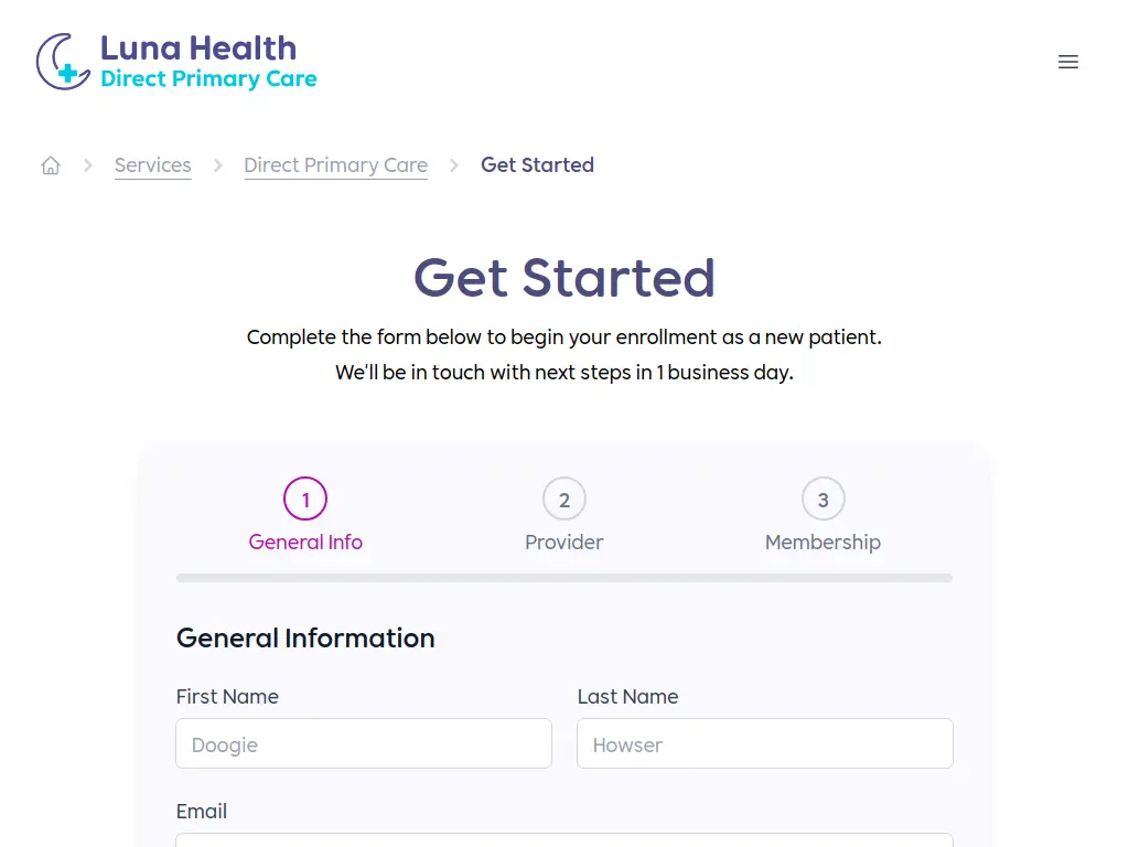 Getting started with Luna Health - sign up