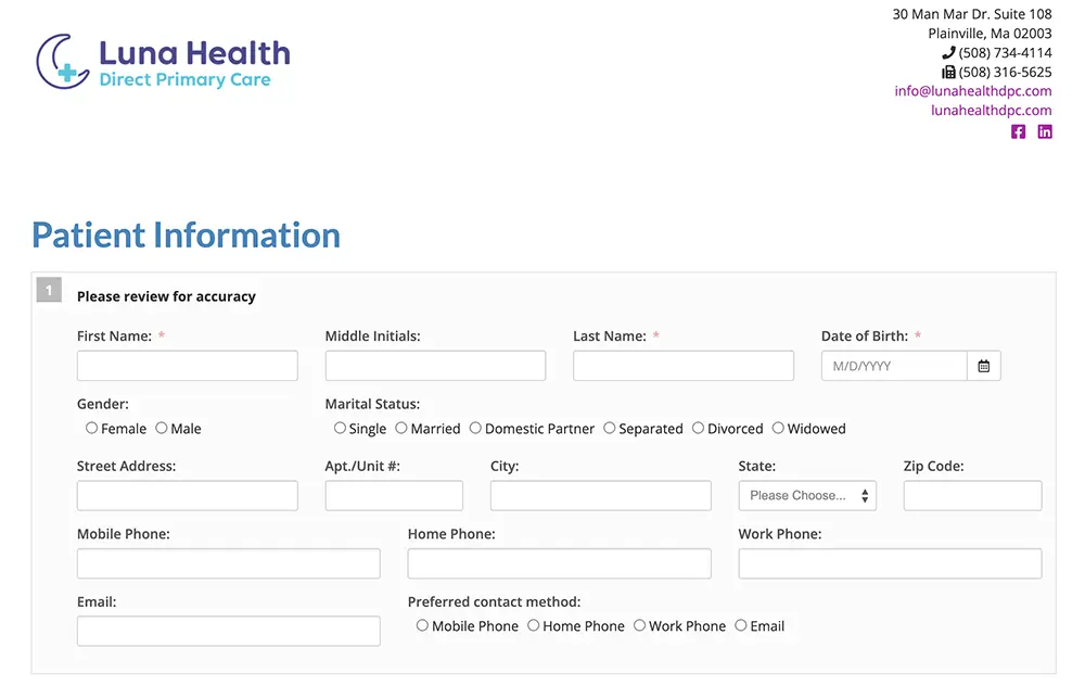 New patient medical history form